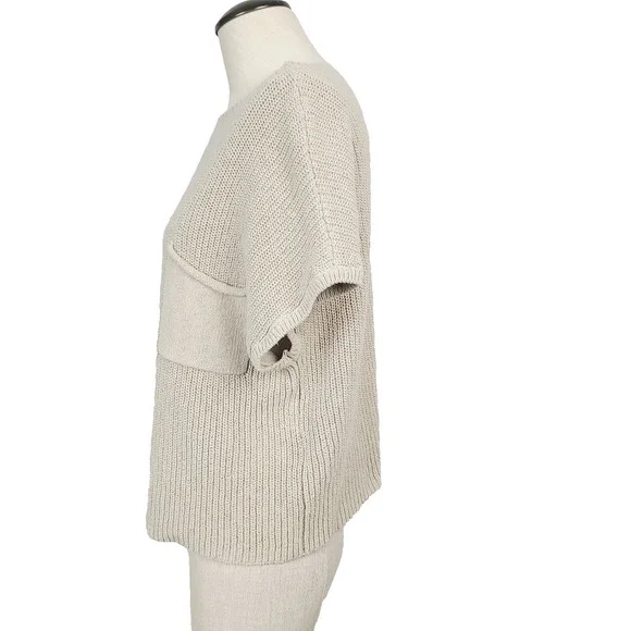 Free People Beach Freya Sweater Beige Cotton Short Sleeve Patch Pocket Top L - Picture 3 of 9